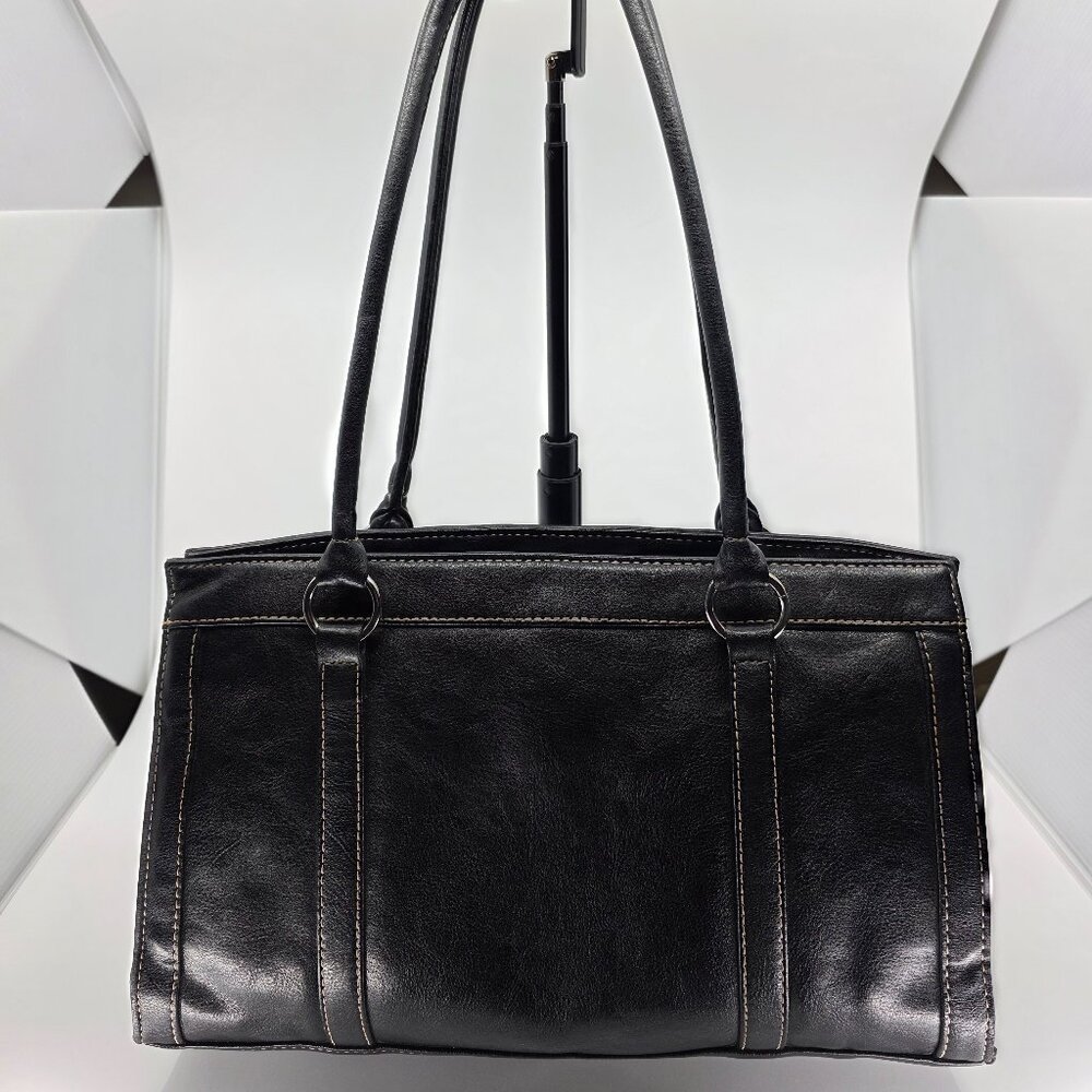 Sag Harbor Black Faux Leather Double Strap Shoulder Bag with Contrast Stitching - Picture 14 of 16